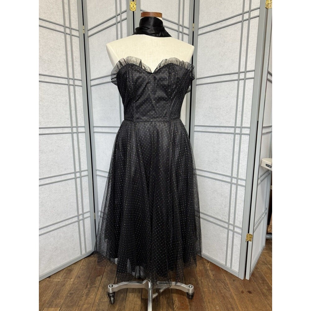 Vintage Gunne Sax Black Strapless Tulle Dress Corset Bodice Sparkle Sweetheart S